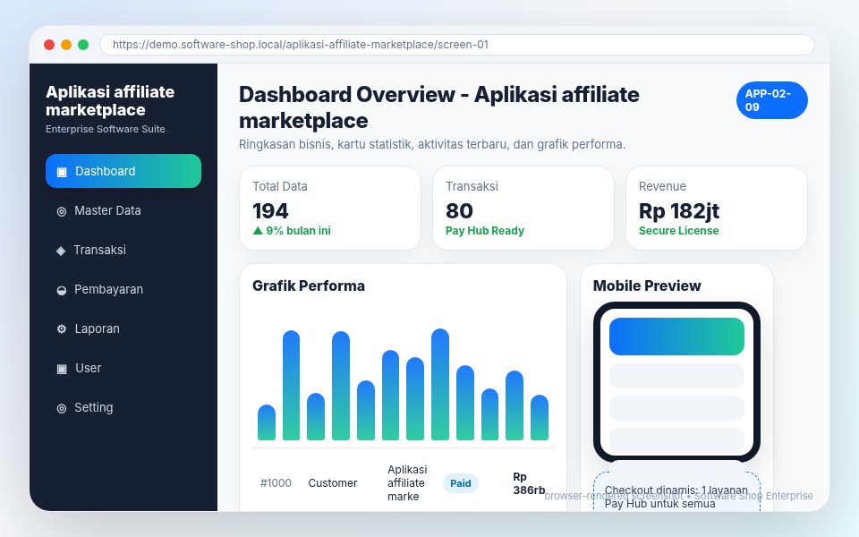 Screenshot Aplikasi affiliate marketplace