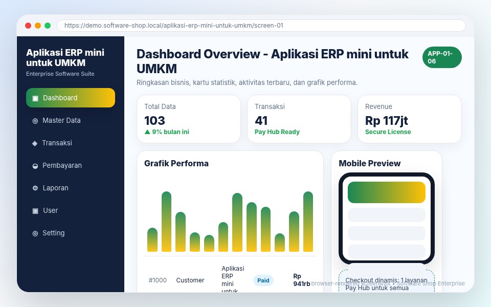 Screenshot Aplikasi ERP mini untuk UMKM