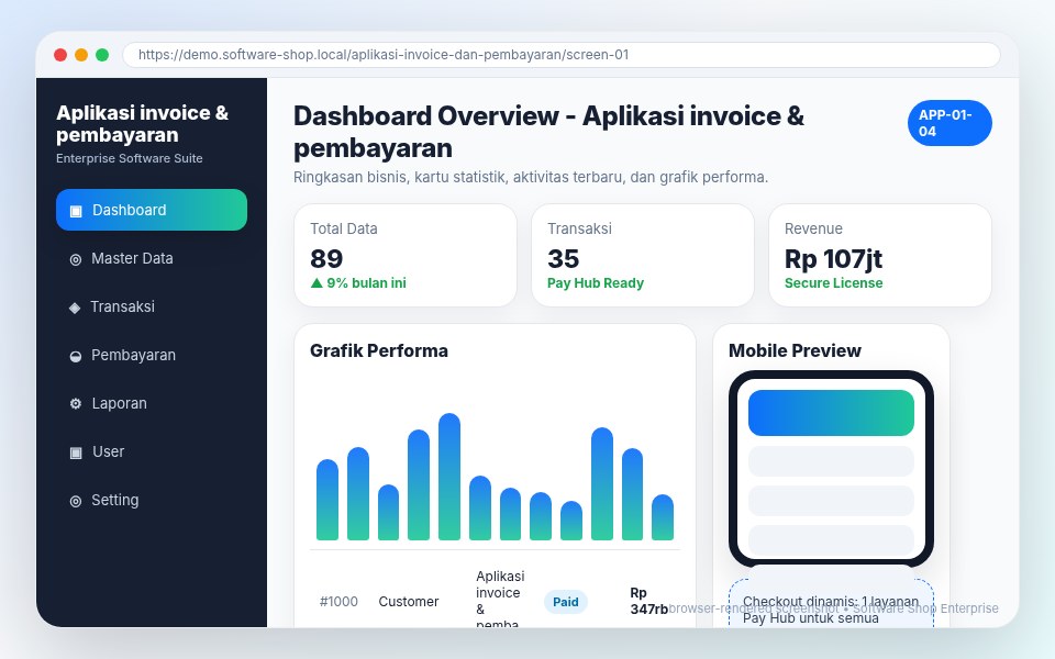 Screenshot Aplikasi invoice & pembayaran
