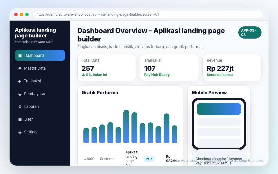 Screenshot Aplikasi landing page builder
