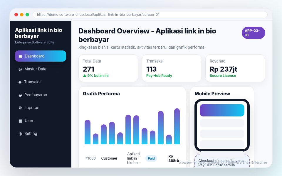 Screenshot Aplikasi link in bio berbayar