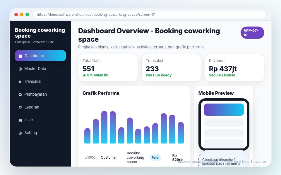 Screenshot Booking coworking space