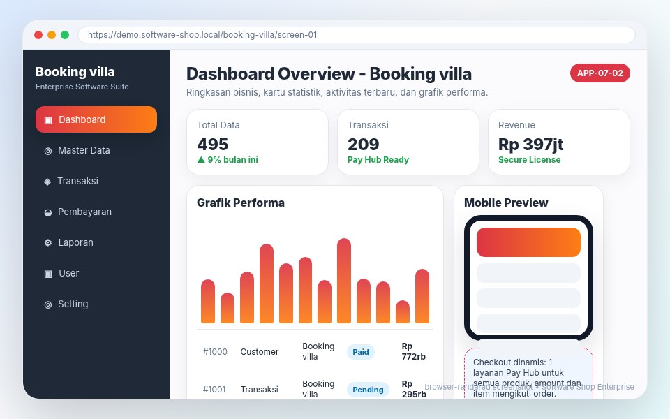 Screenshot Booking villa